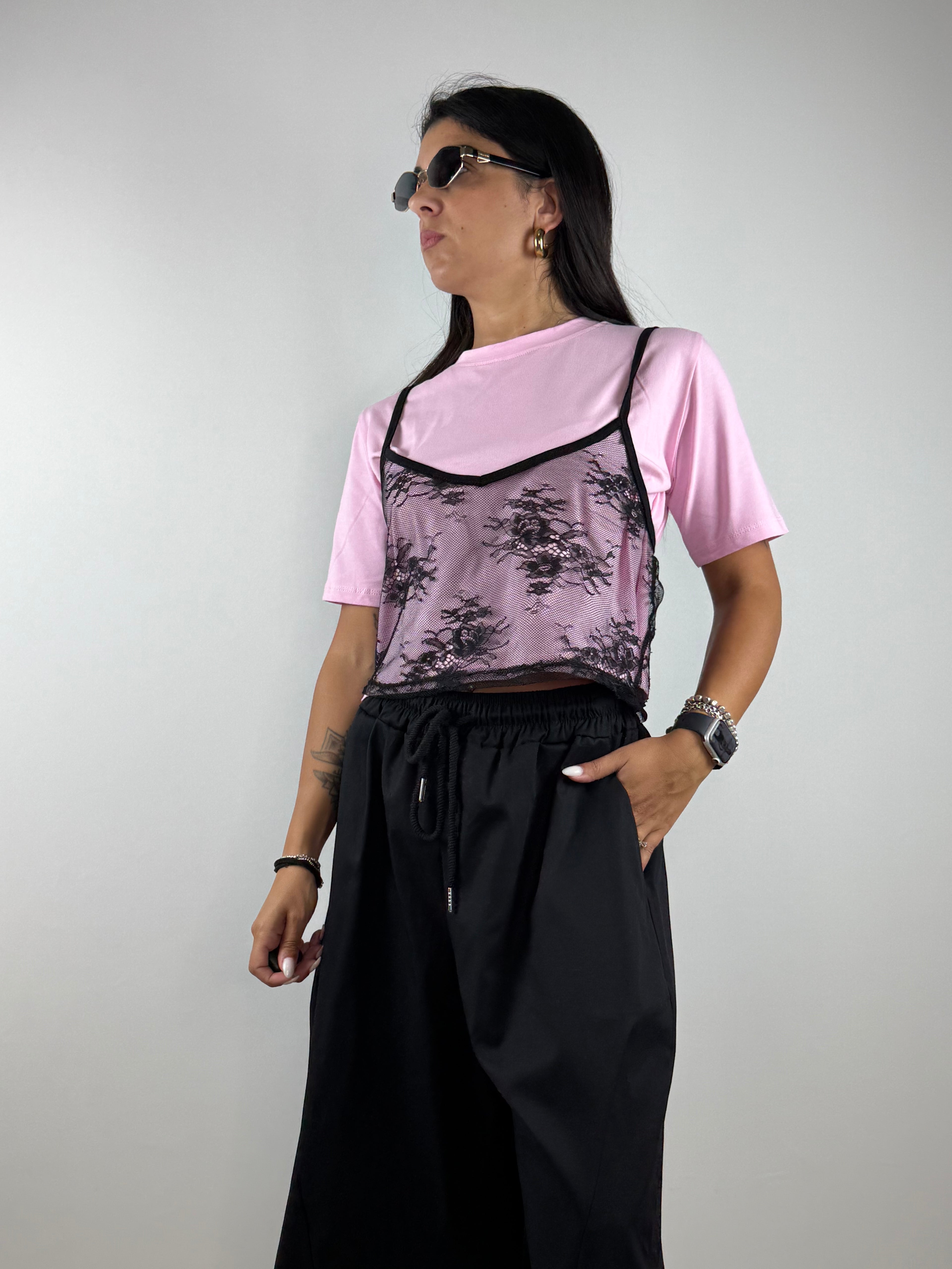 T-Shirt canotta pizzo