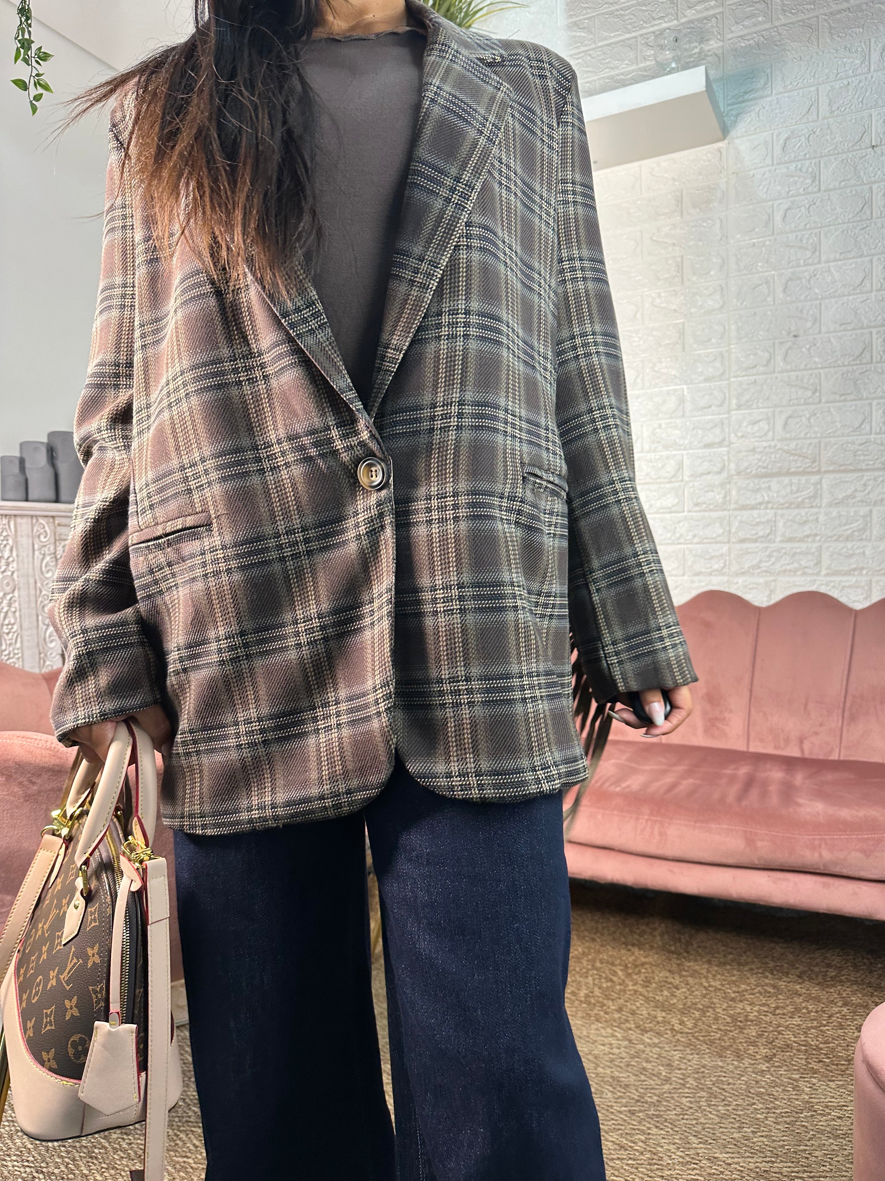 Blazer quadri frange