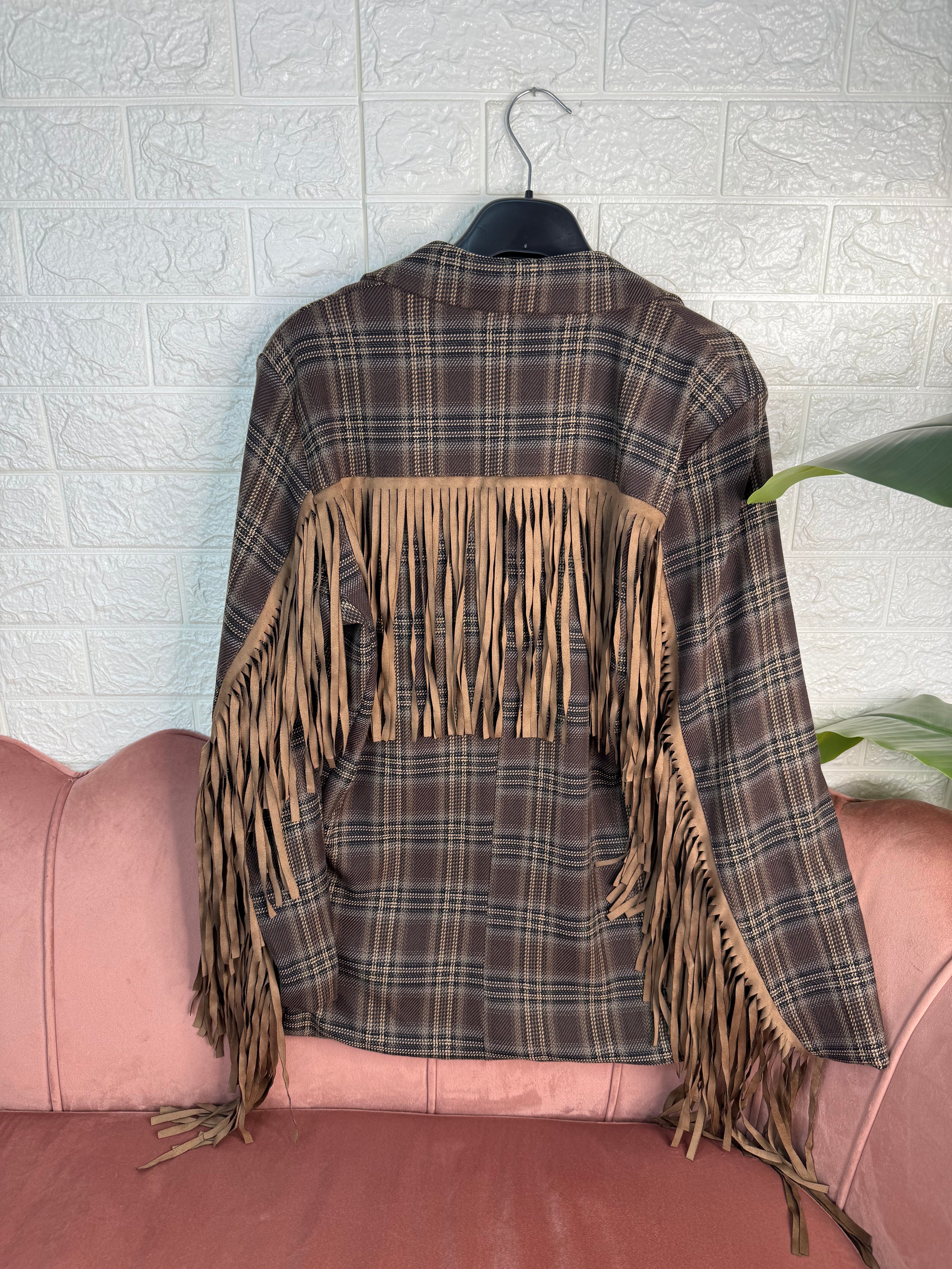 Blazer quadri frange