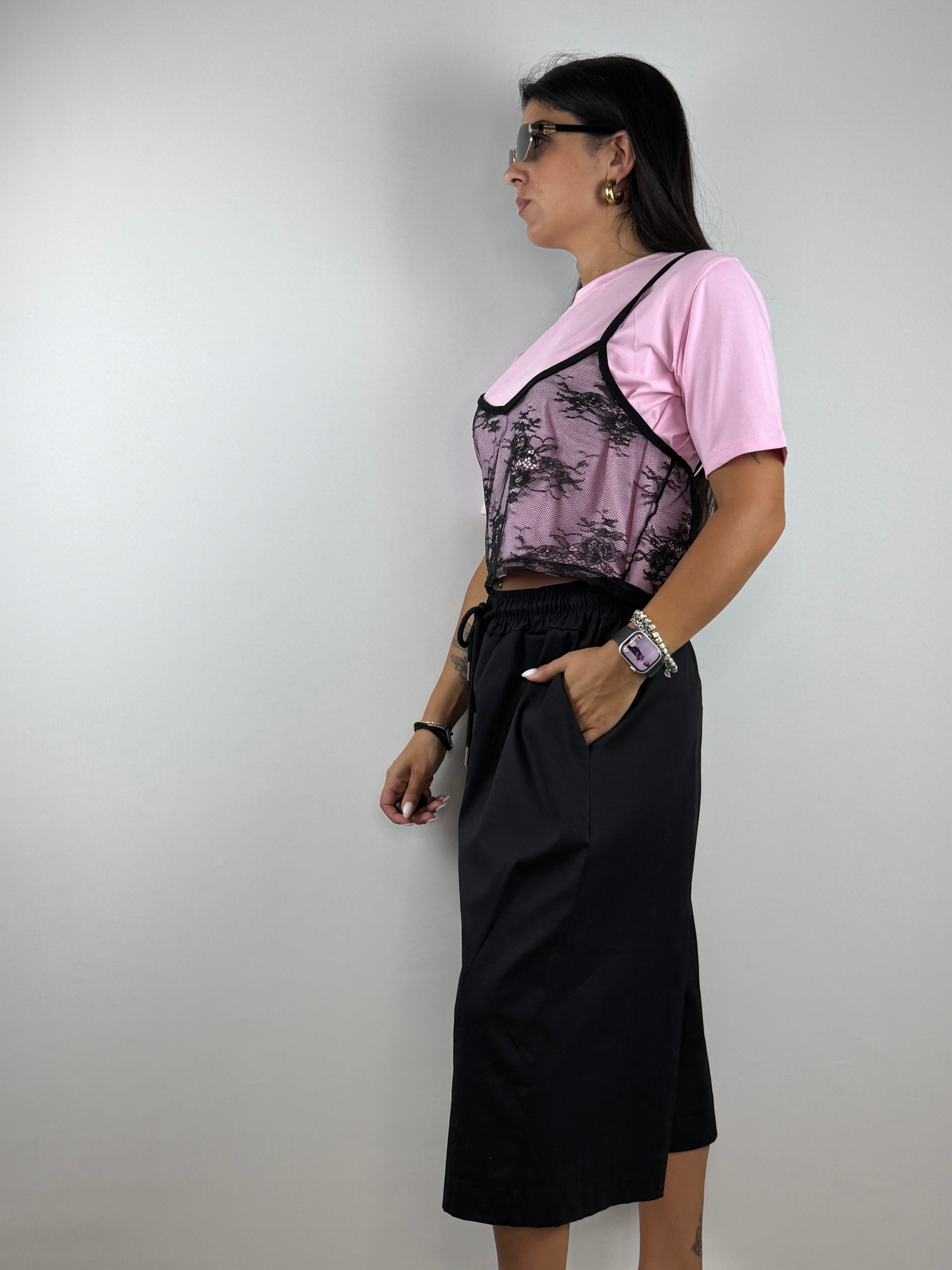 T-Shirt canotta pizzo