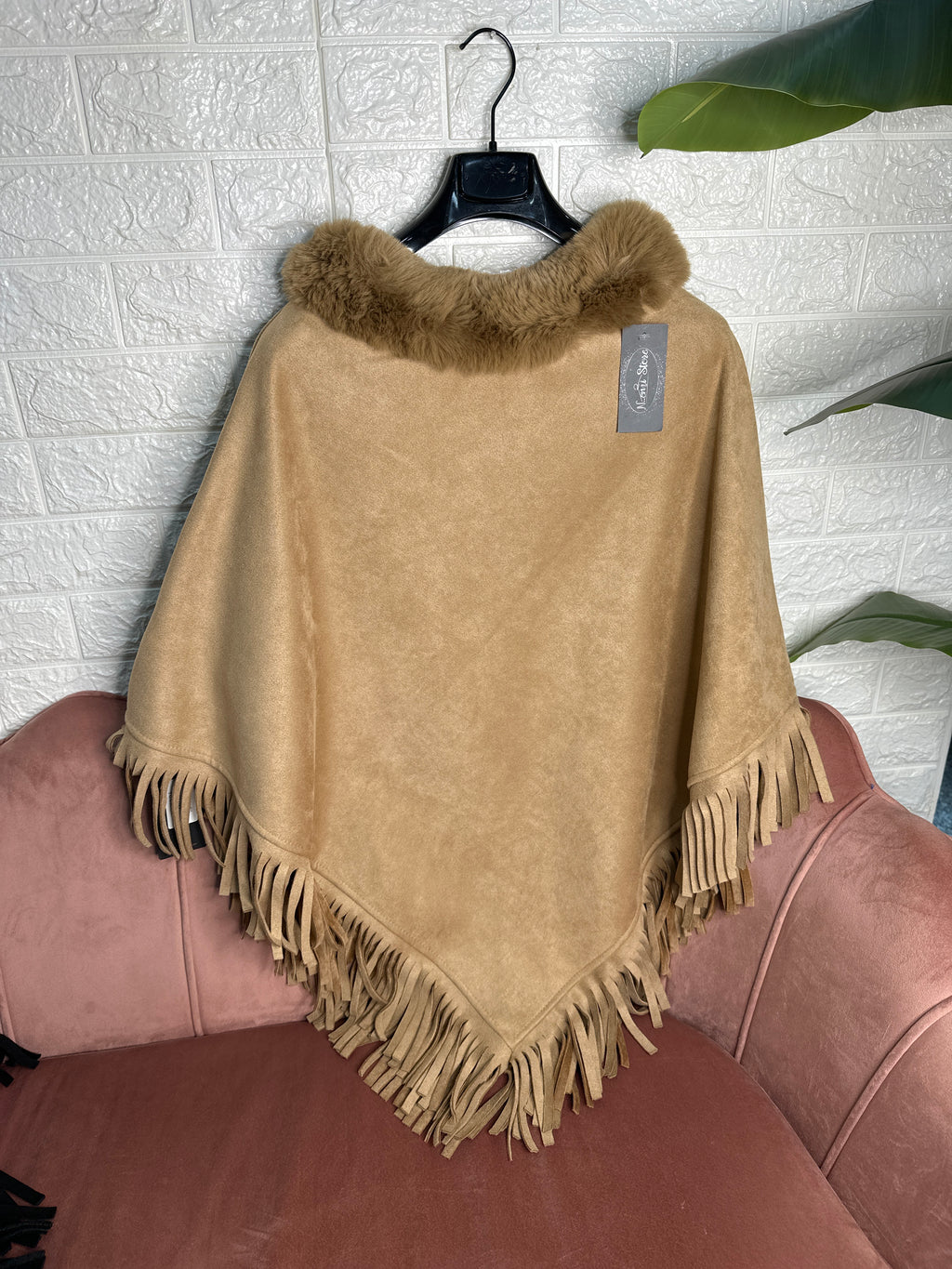 Mantella camoscio frange