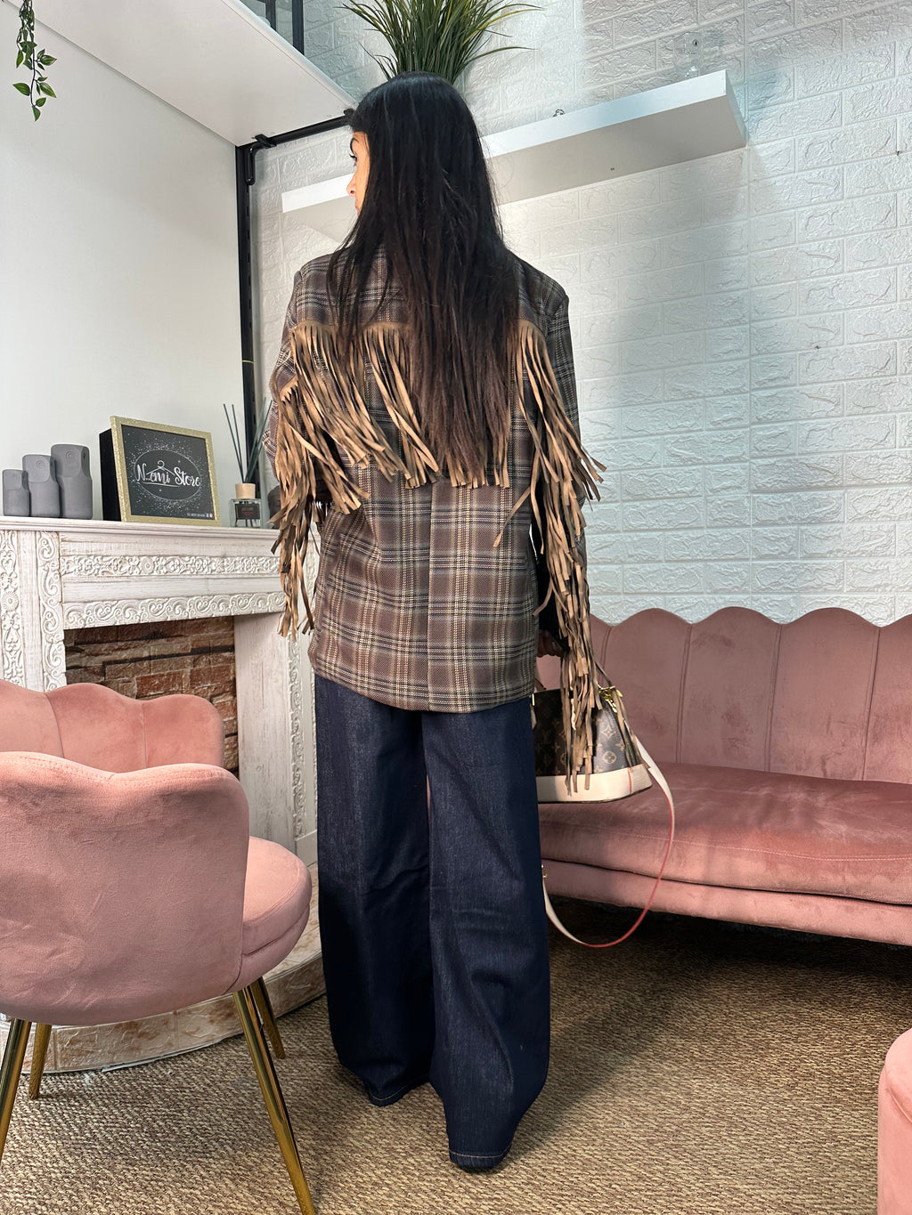 Blazer quadri frange