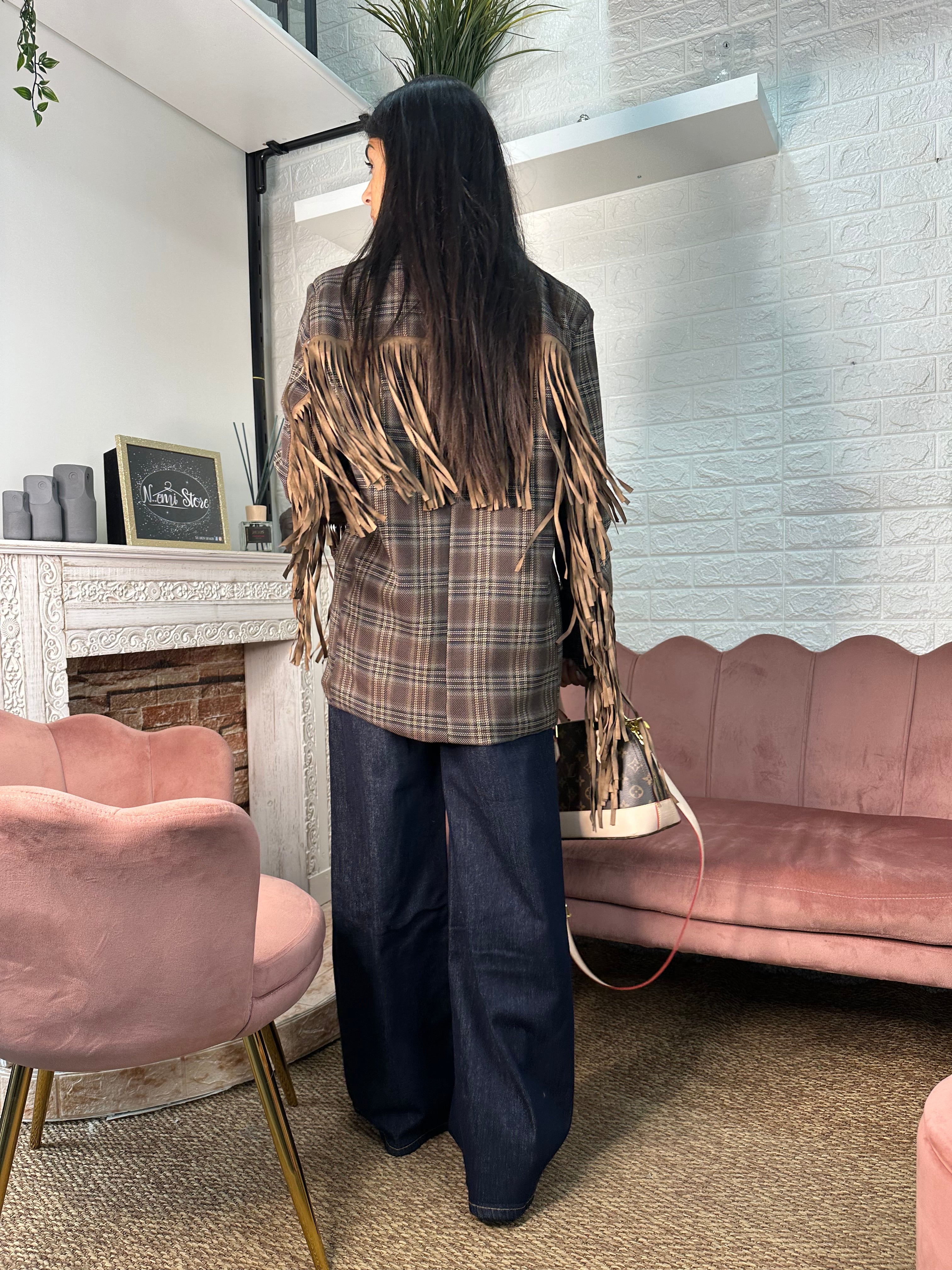 Blazer quadri frange