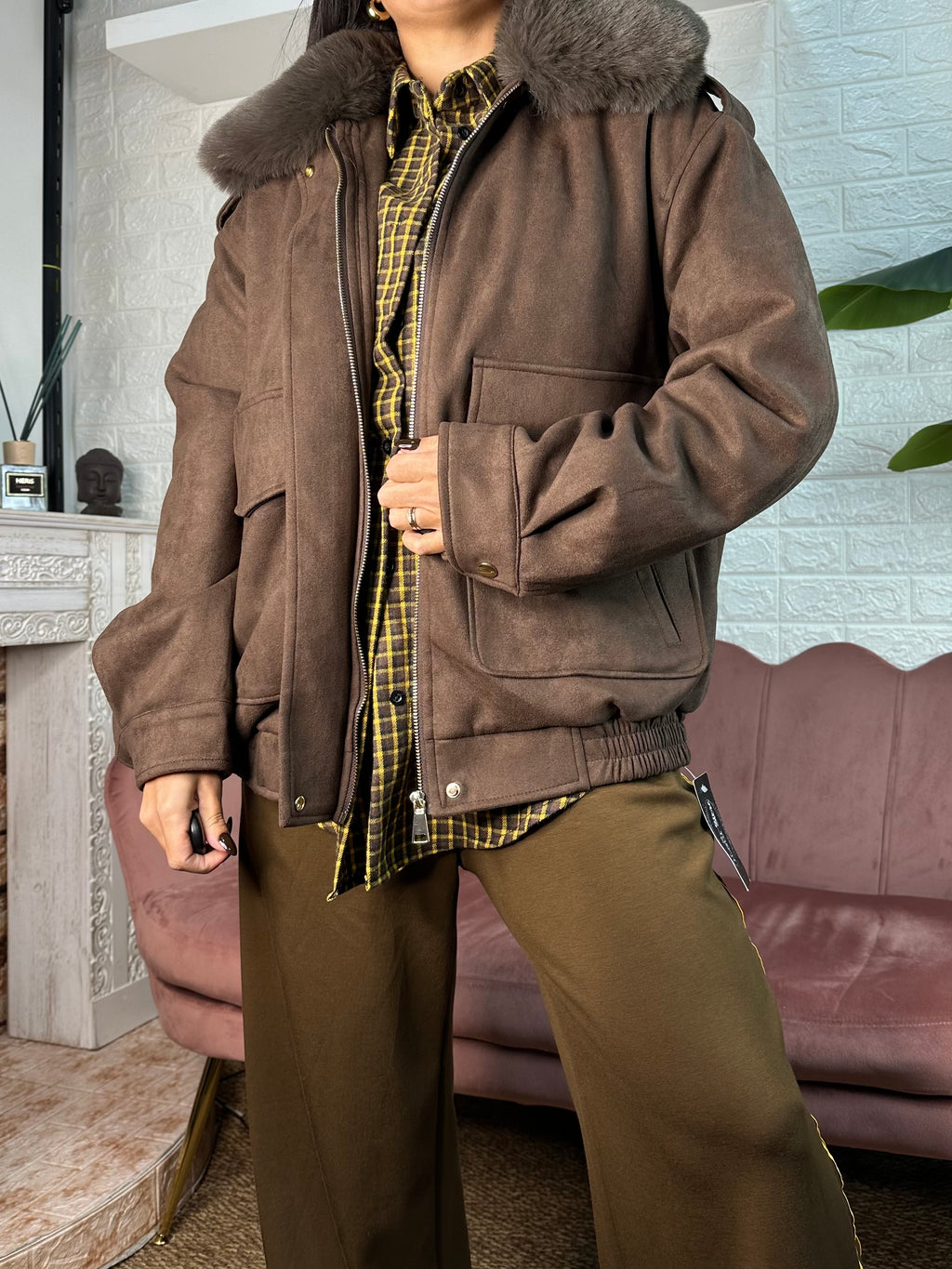 Bomber camoscio pelliccia