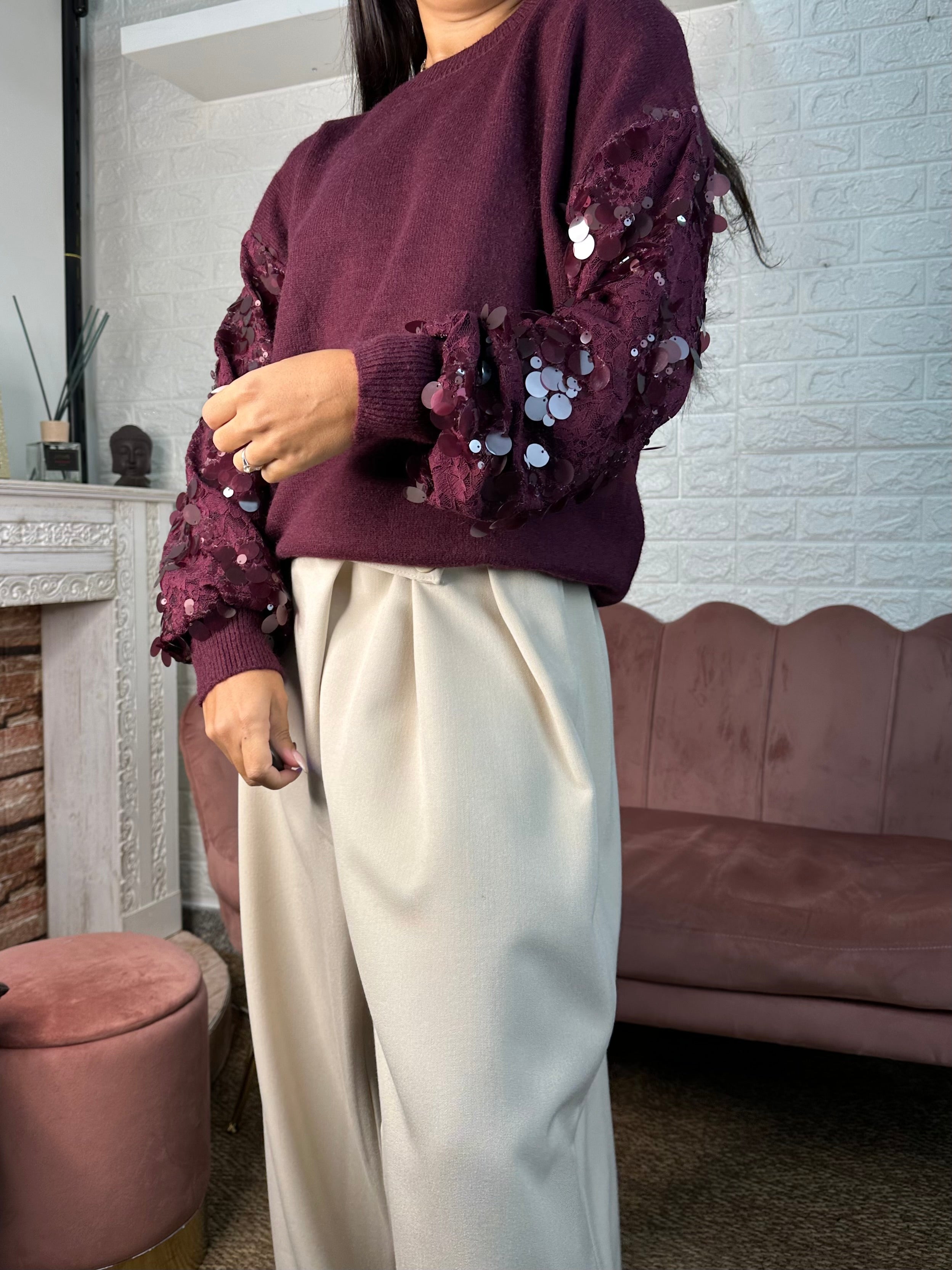 Maglia pizzo e paillettes