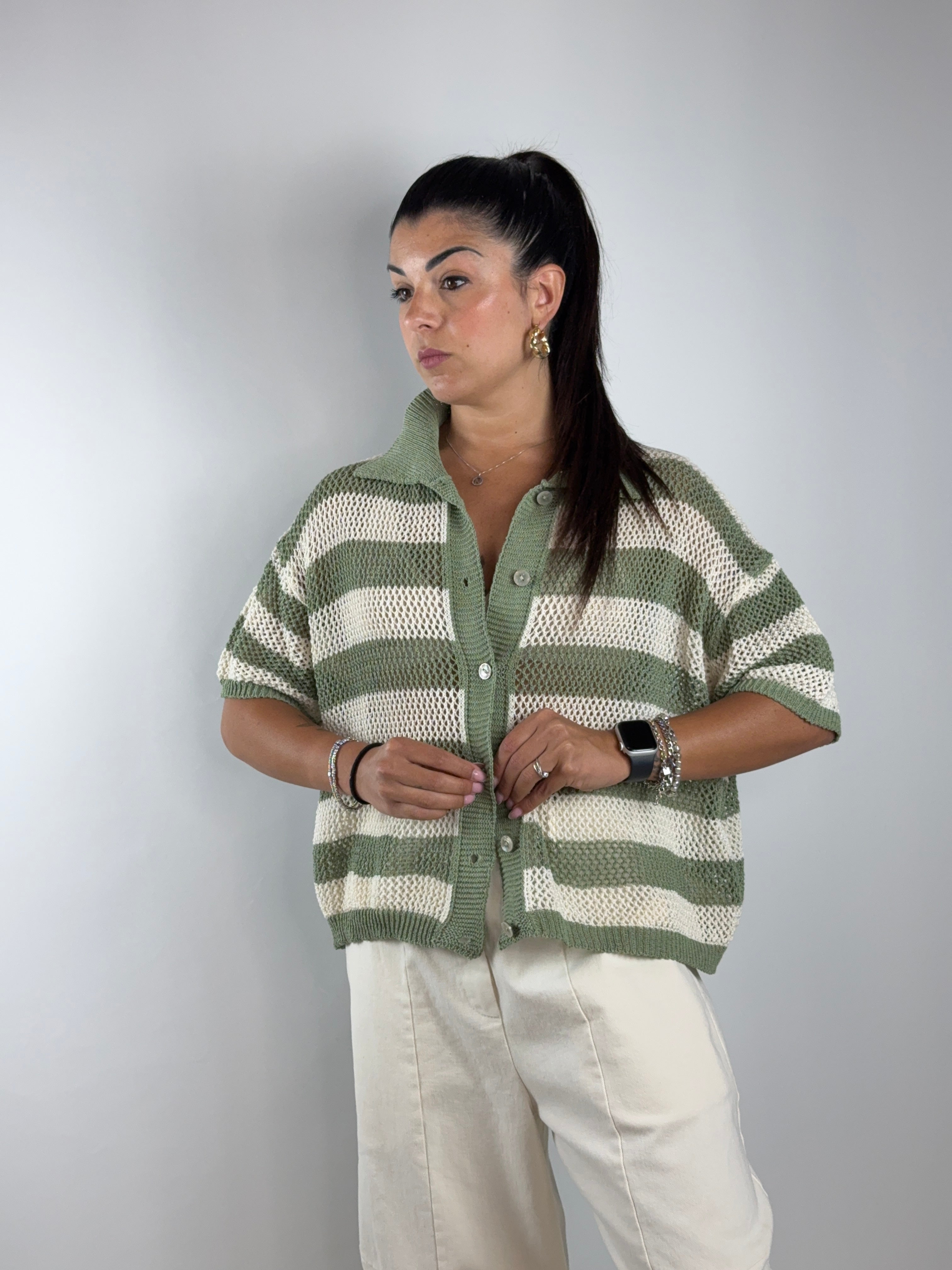Cardigan strisce filo