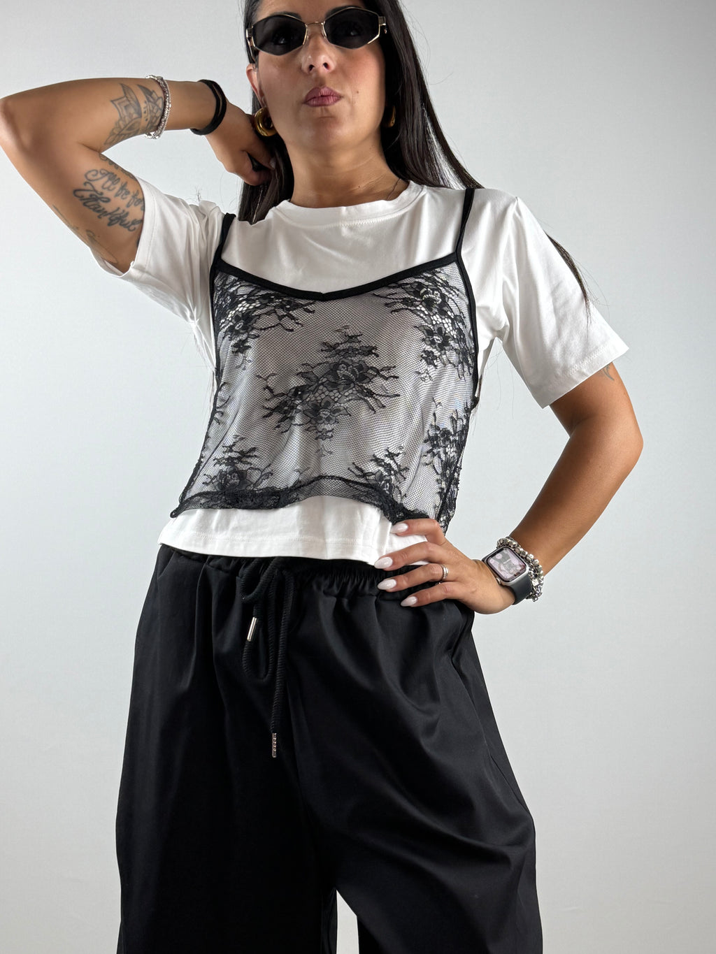 T-Shirt canotta pizzo