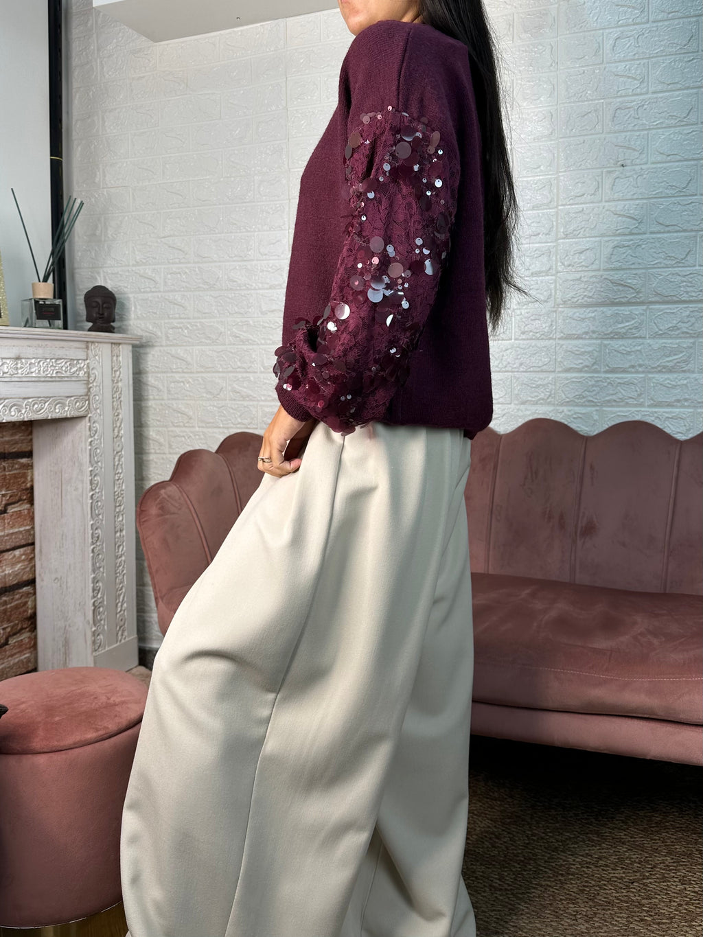 Maglia pizzo e paillettes