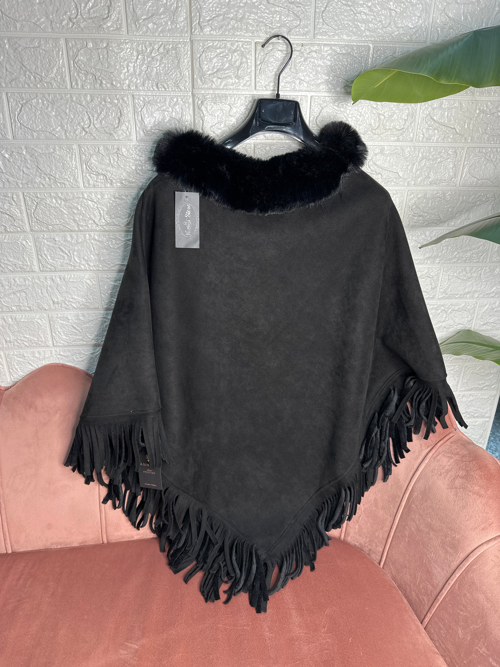 Mantella camoscio frange