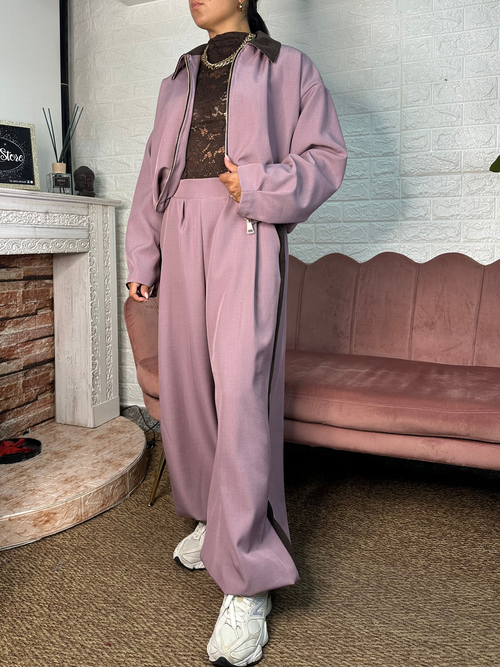 Cordset bomber camoscio