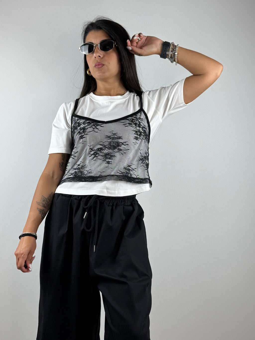 T-Shirt canotta pizzo