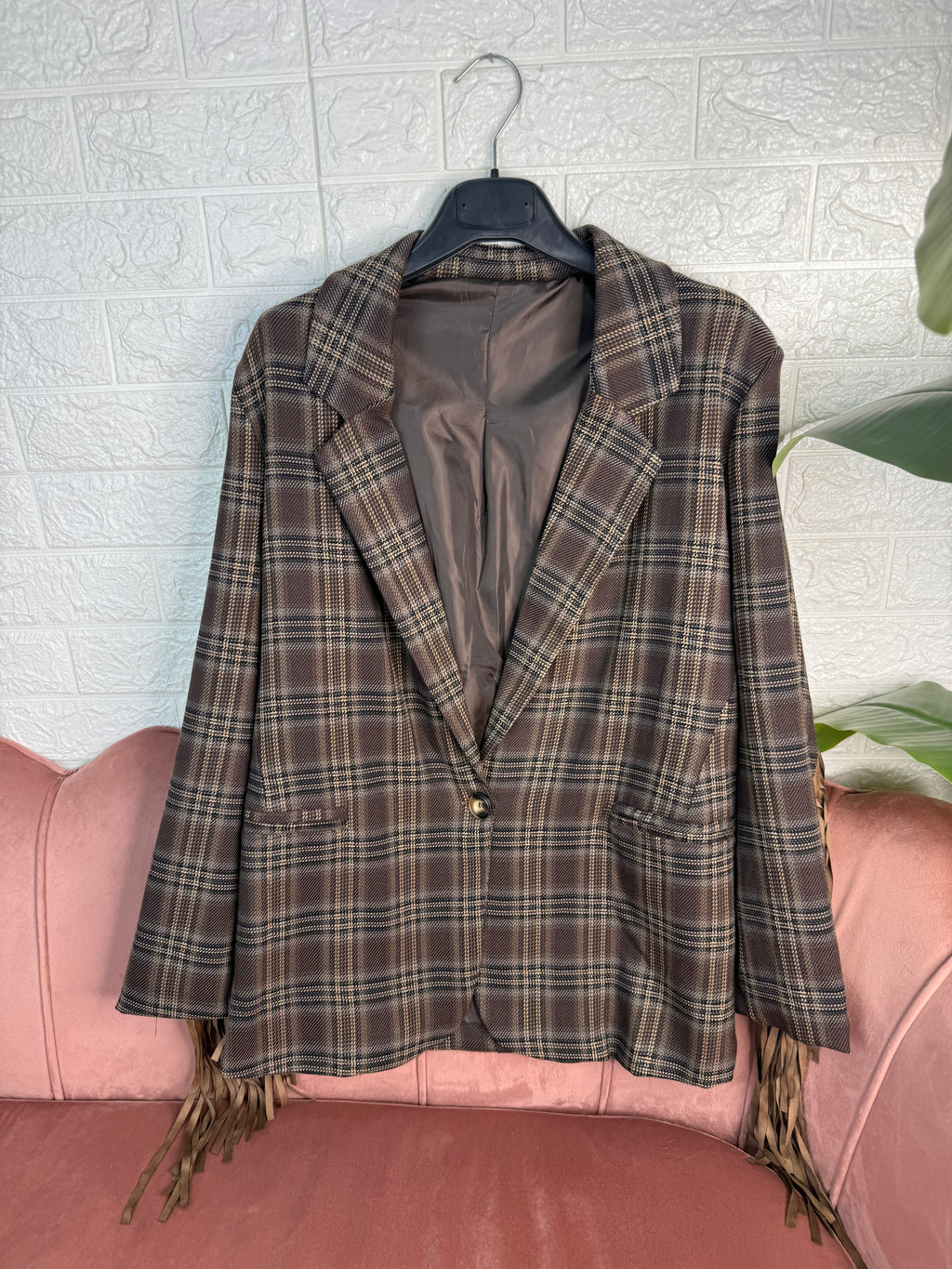 Blazer quadri frange