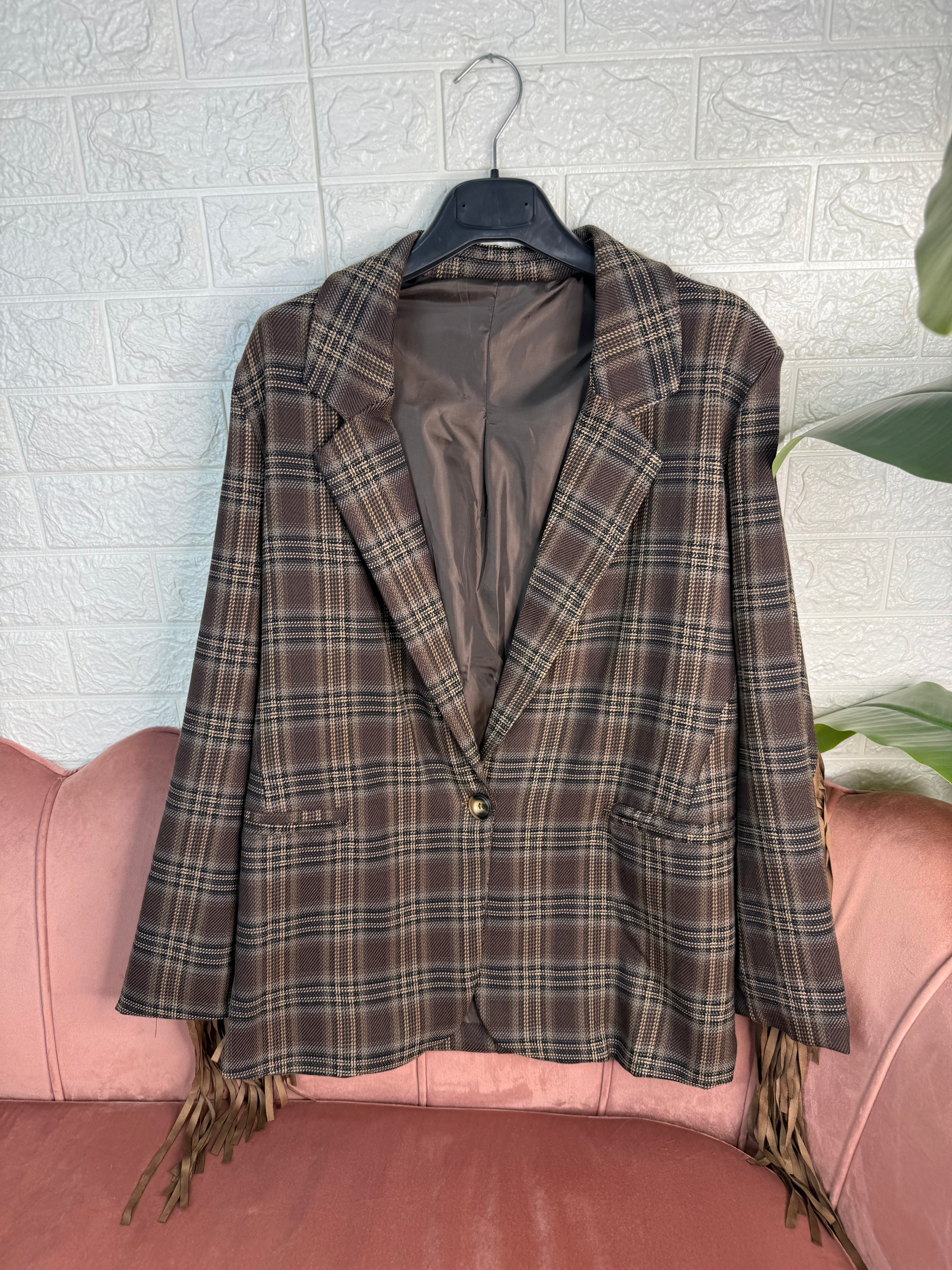 Blazer quadri frange