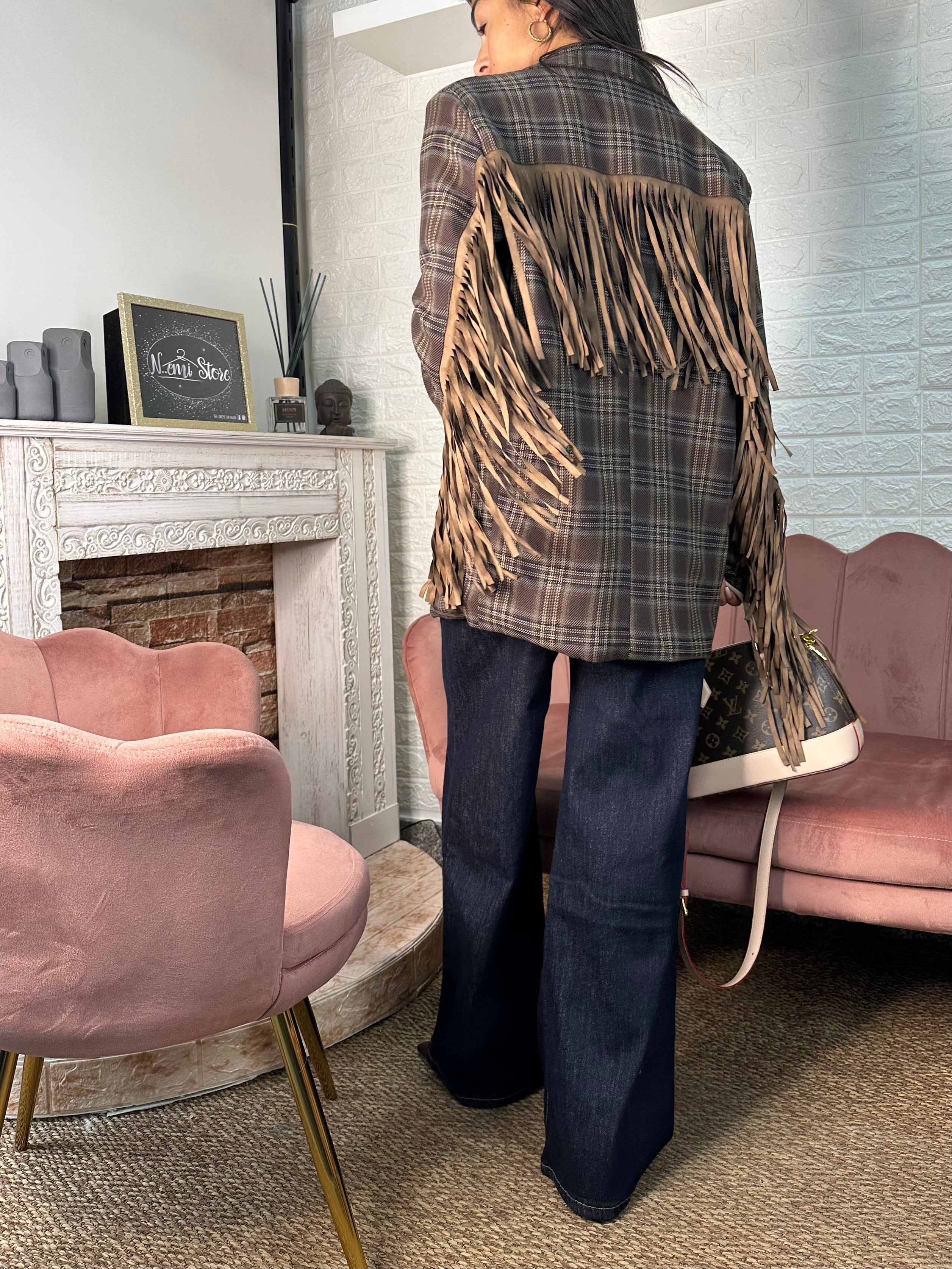 Blazer quadri frange