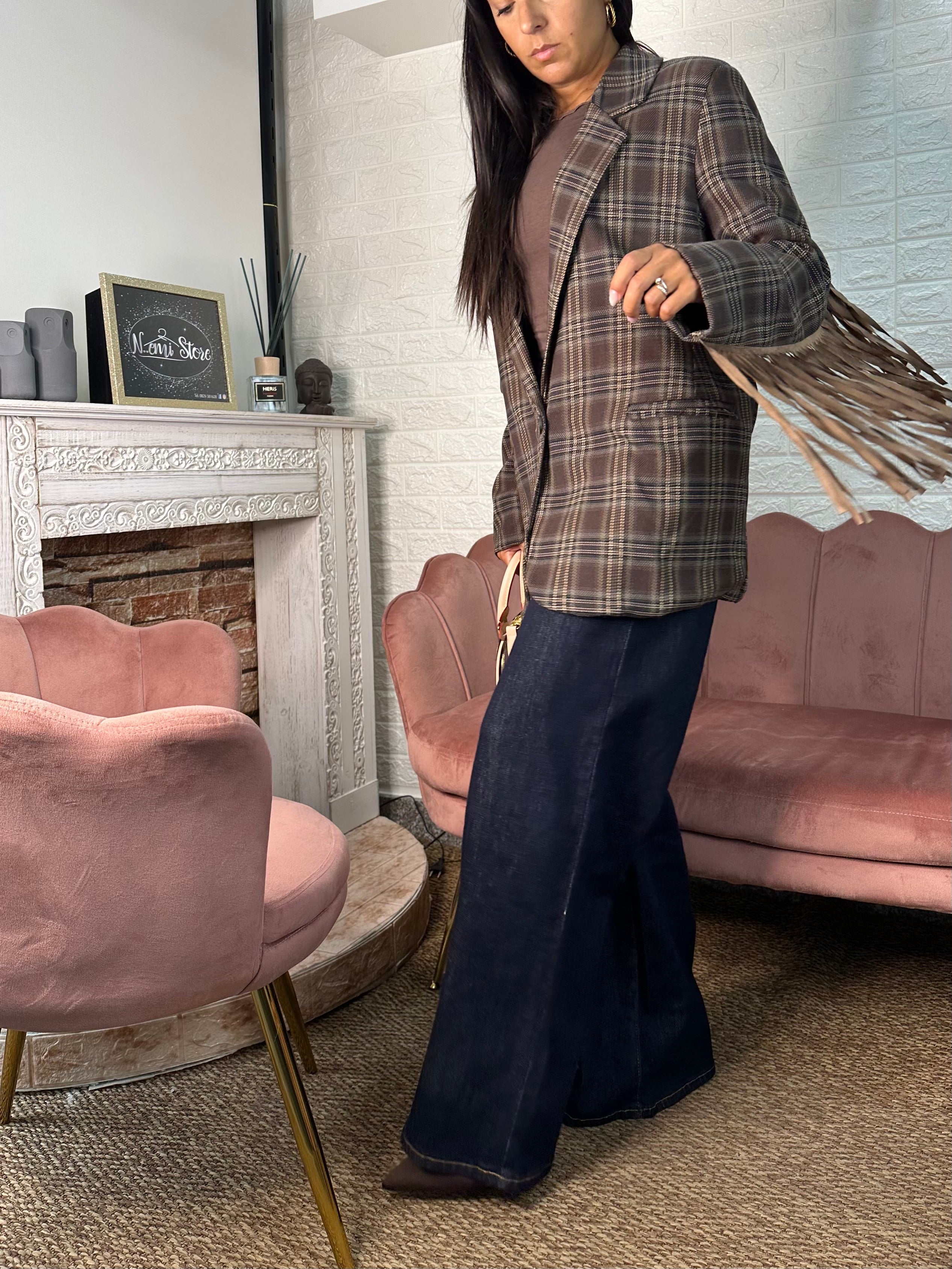 Blazer quadri frange