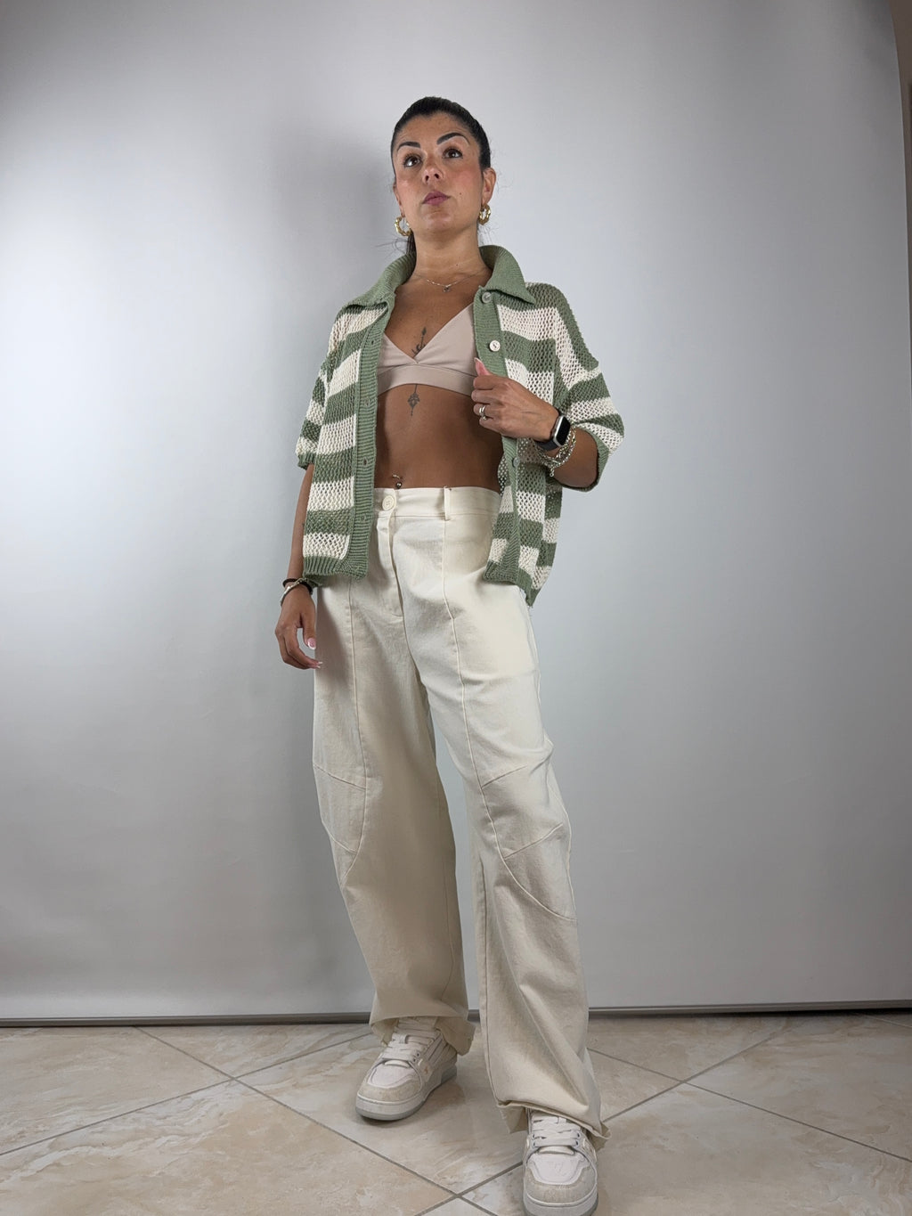 Cardigan strisce filo