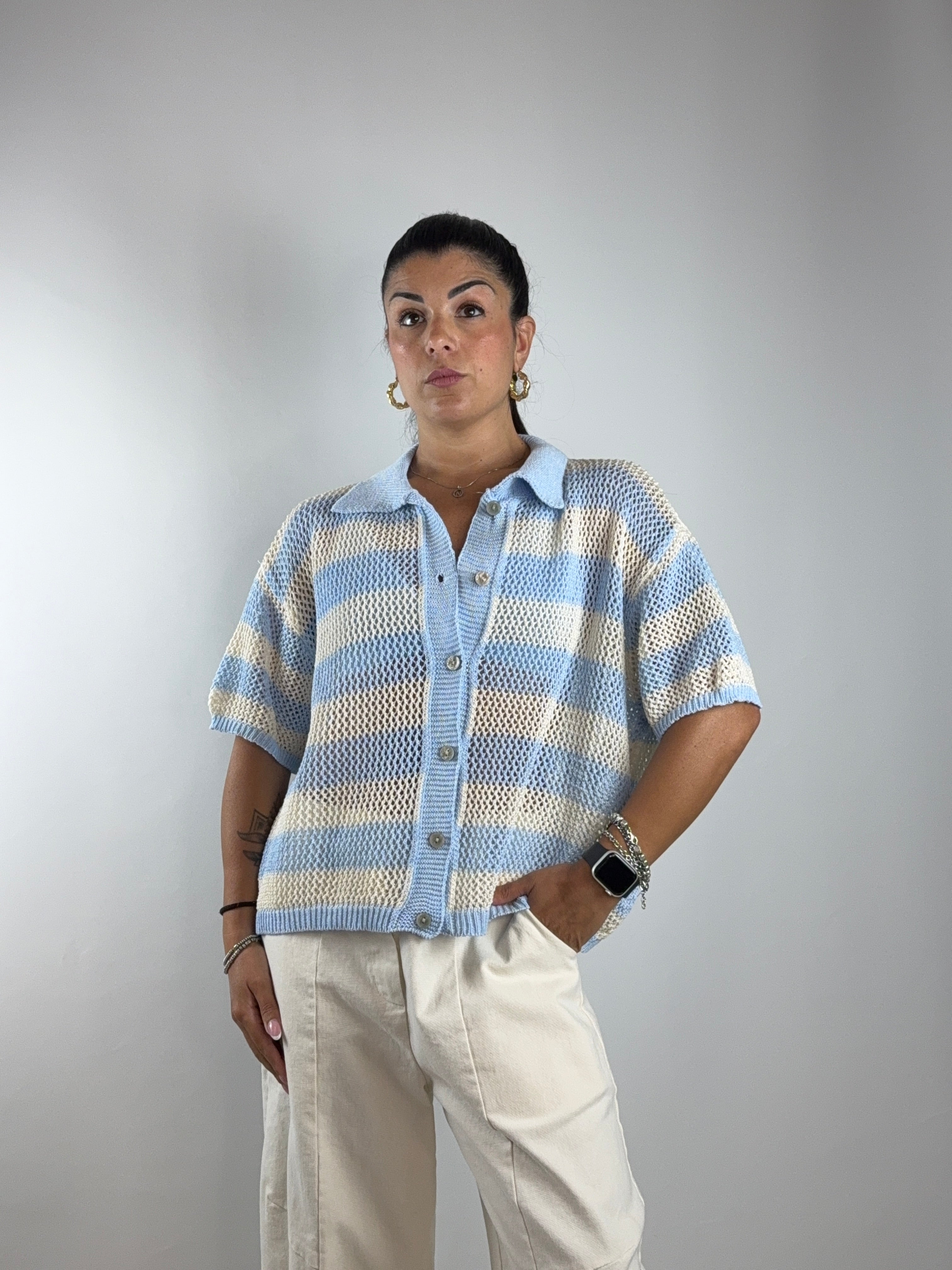 Cardigan strisce filo