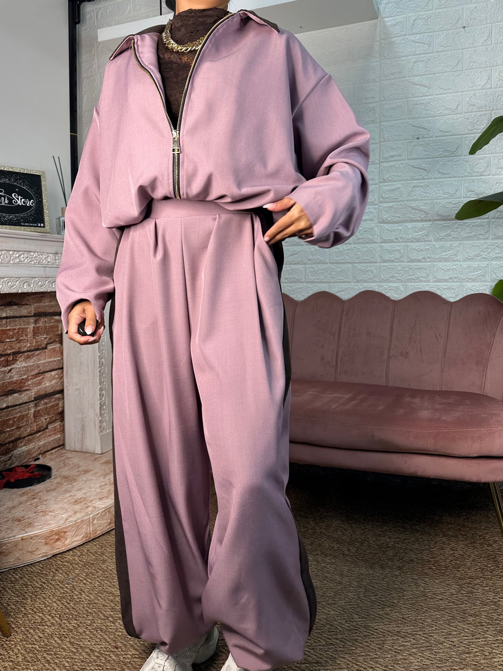 Cordset bomber camoscio