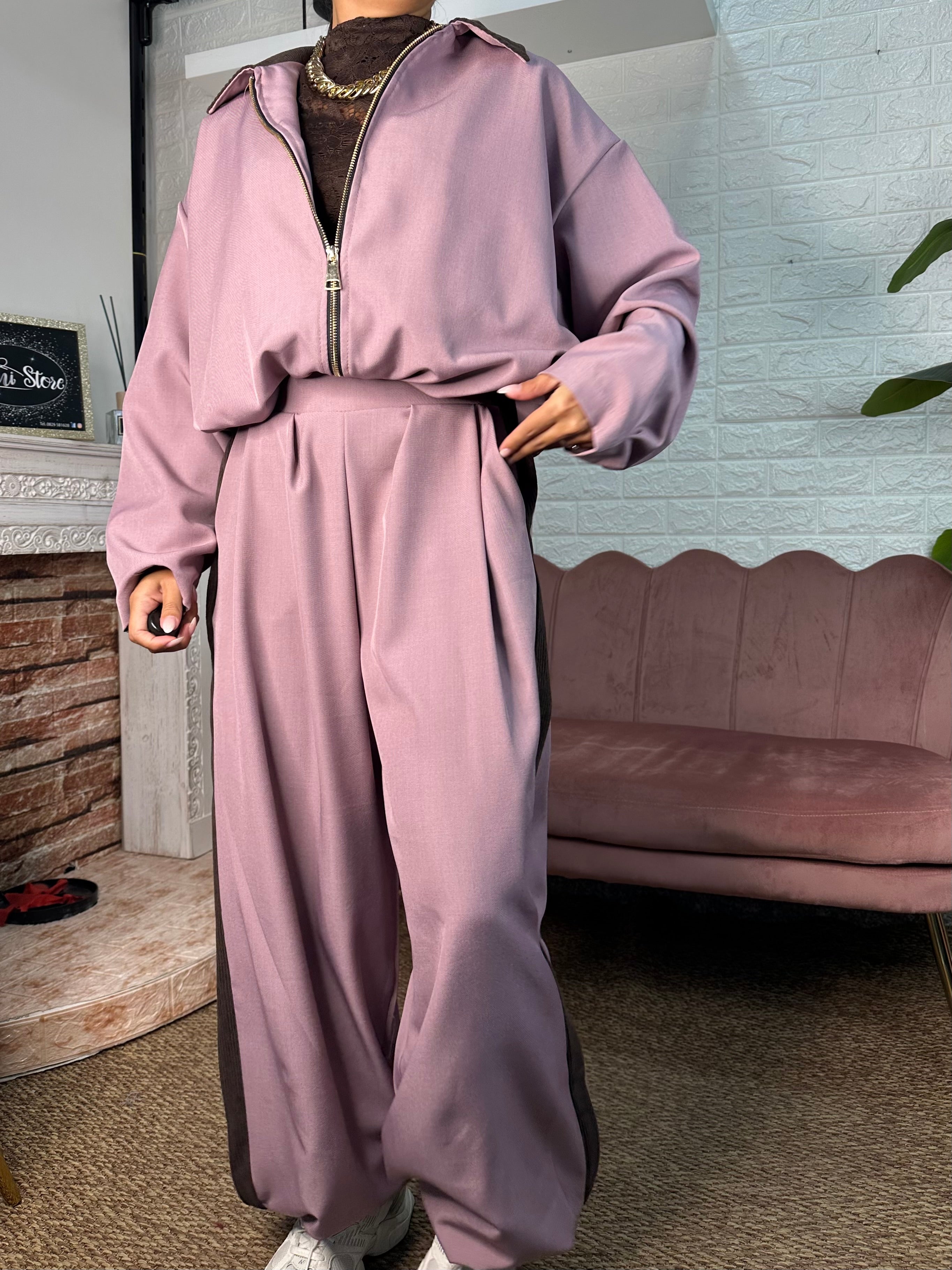 Cordset bomber camoscio