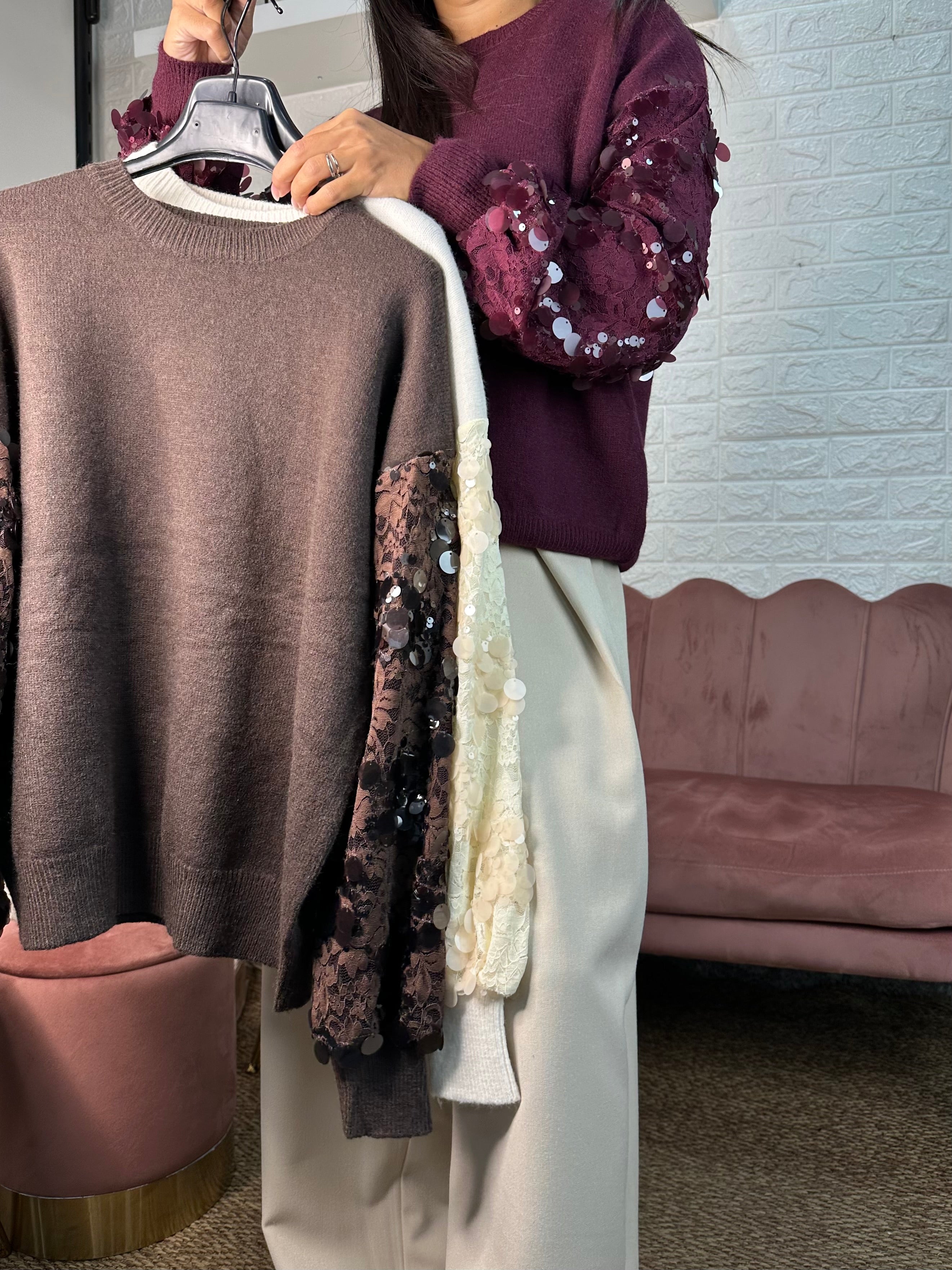 Maglia pizzo e paillettes