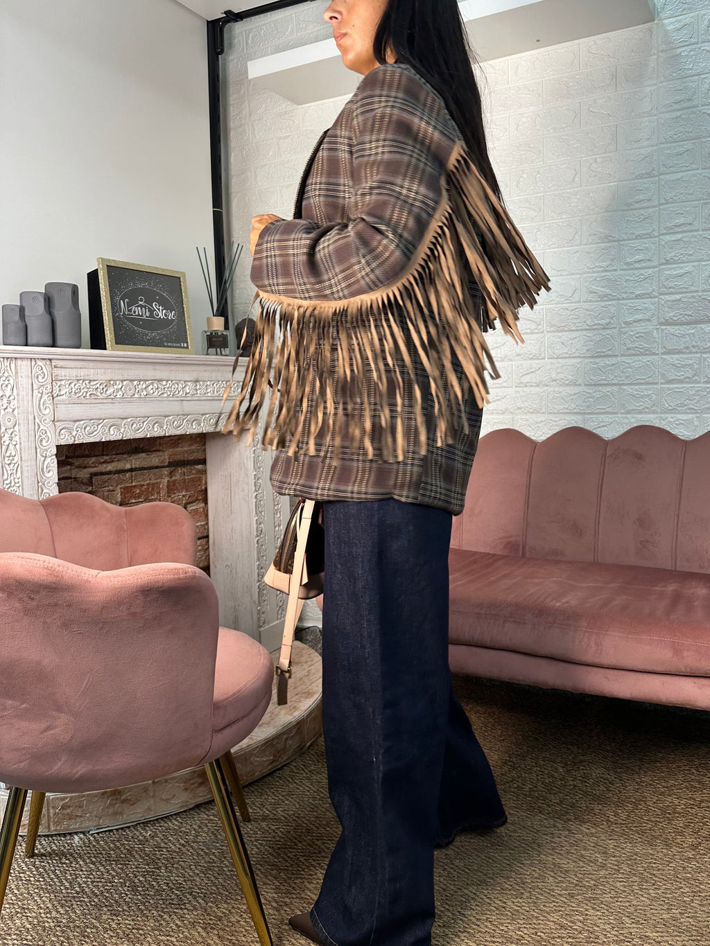 Blazer quadri frange