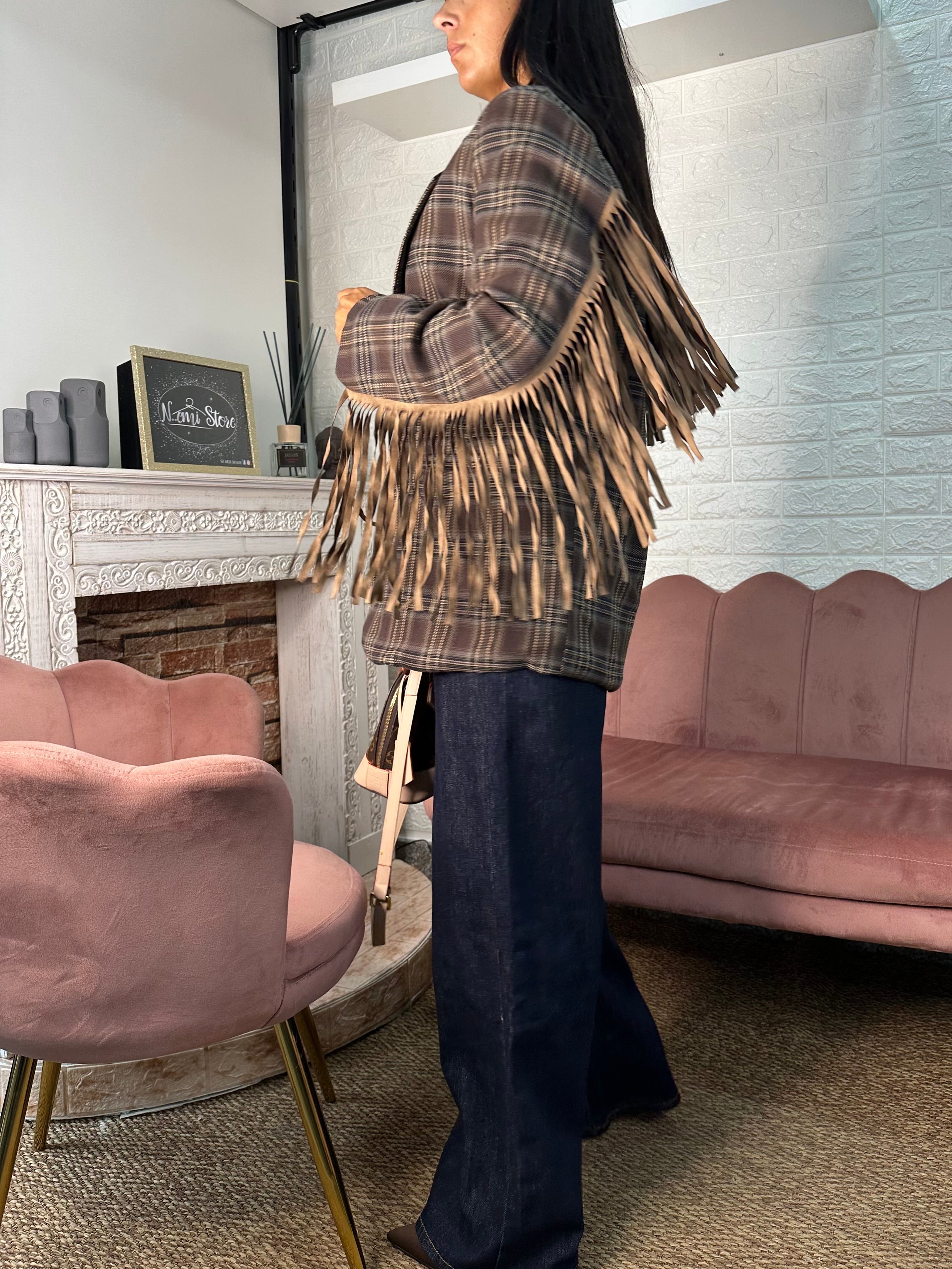 Blazer quadri frange