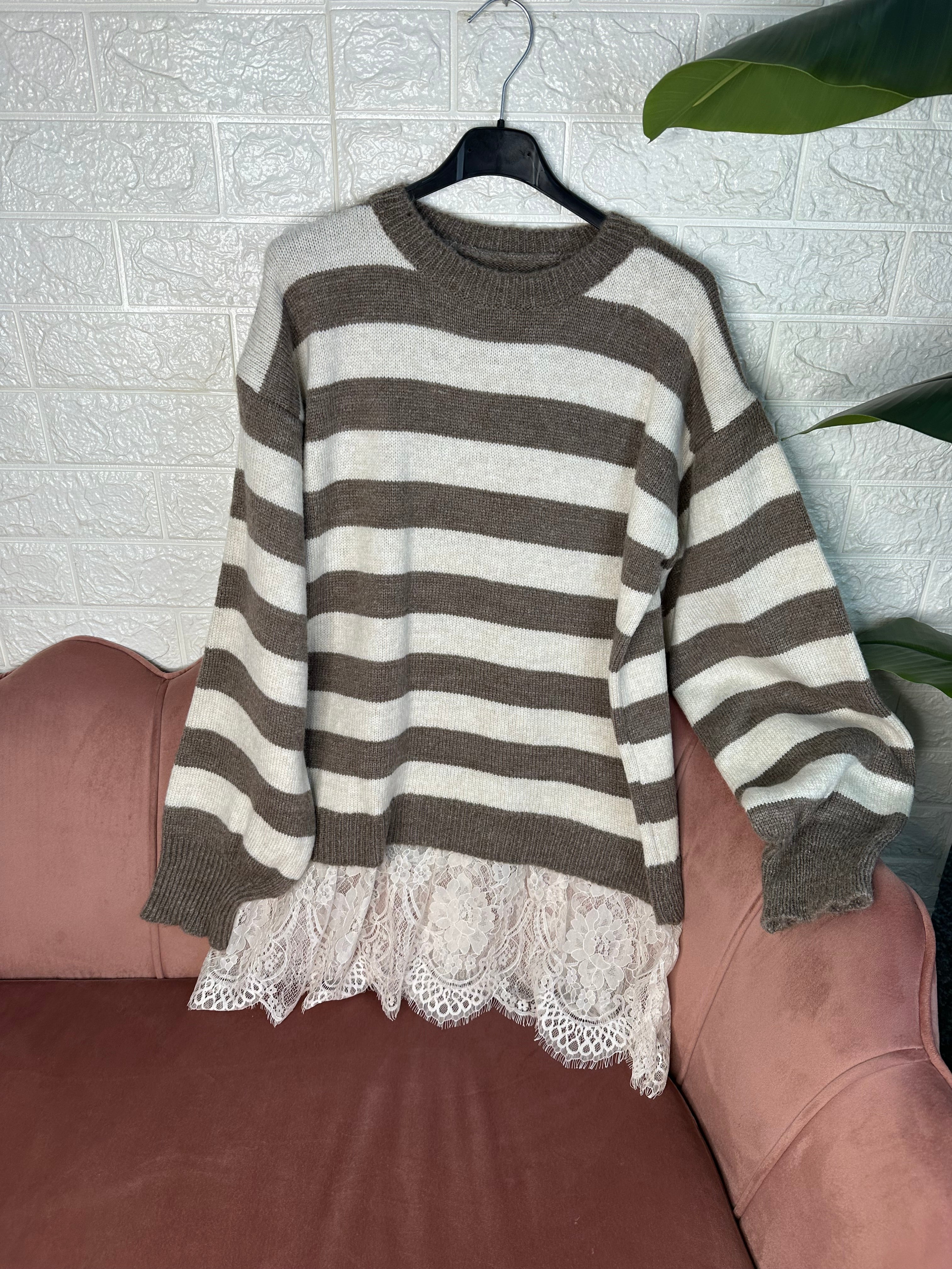 Maglione righe pizzo