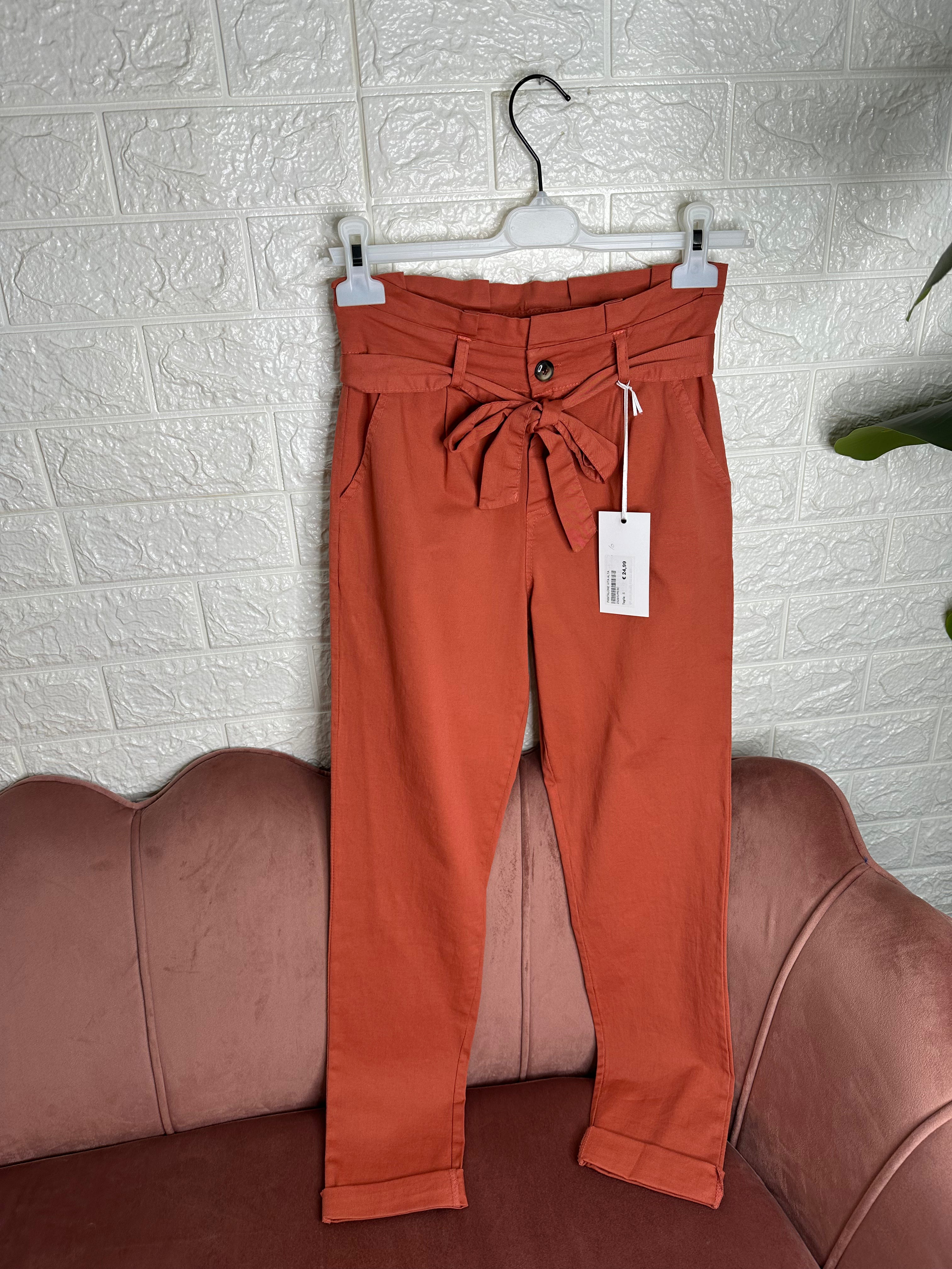 Pantalone cotone vita alta